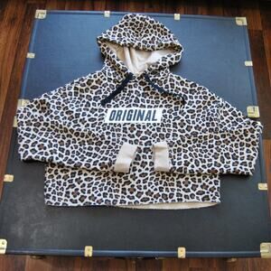 Original X-Small Tan & Brown Crop Top Cheetah Print Hoodie